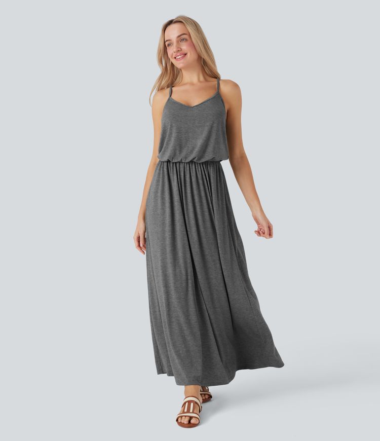 Maxi Flowy Slip Dress with Pockets