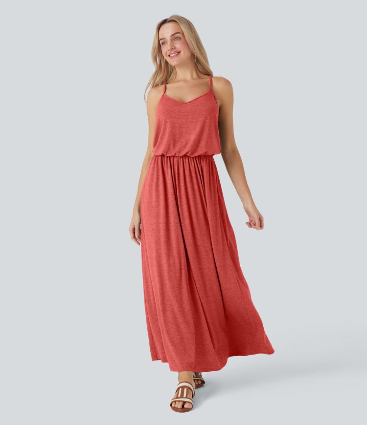 Maxi Flowy Slip Dress with Pockets