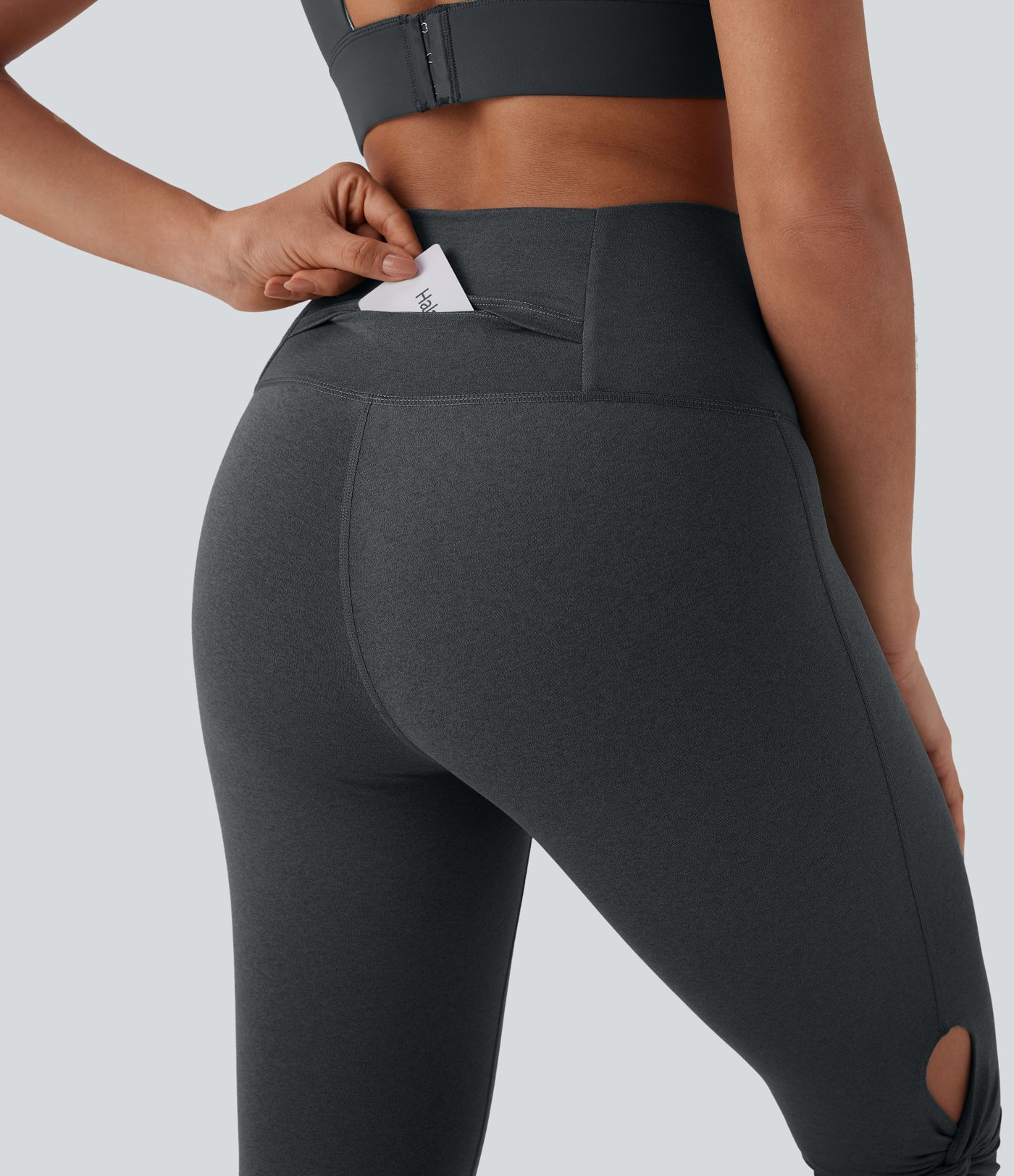 Højtaljede yoga-leggings med túkæring, hurtigtørrende, med lomme