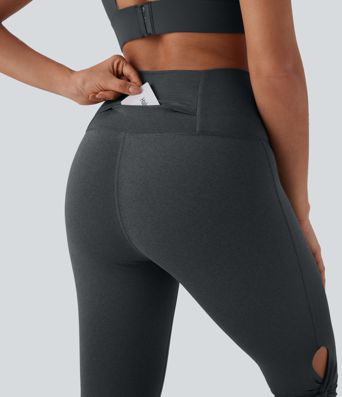 Højtaljede yoga-leggings med túkæring, hurtigtørrende, med lomme