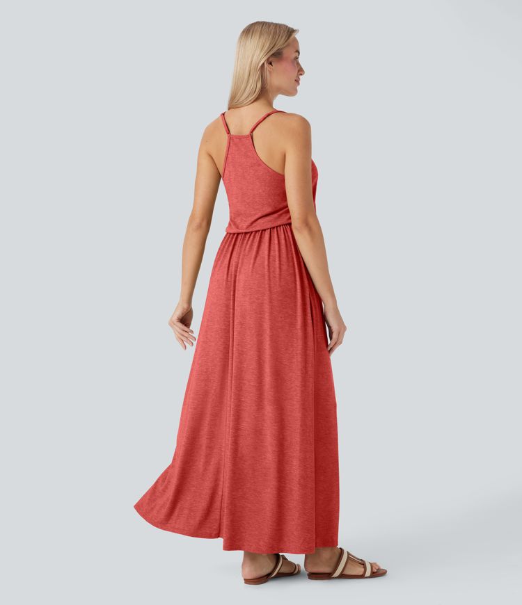 Maxi Flowy Slip Dress with Pockets