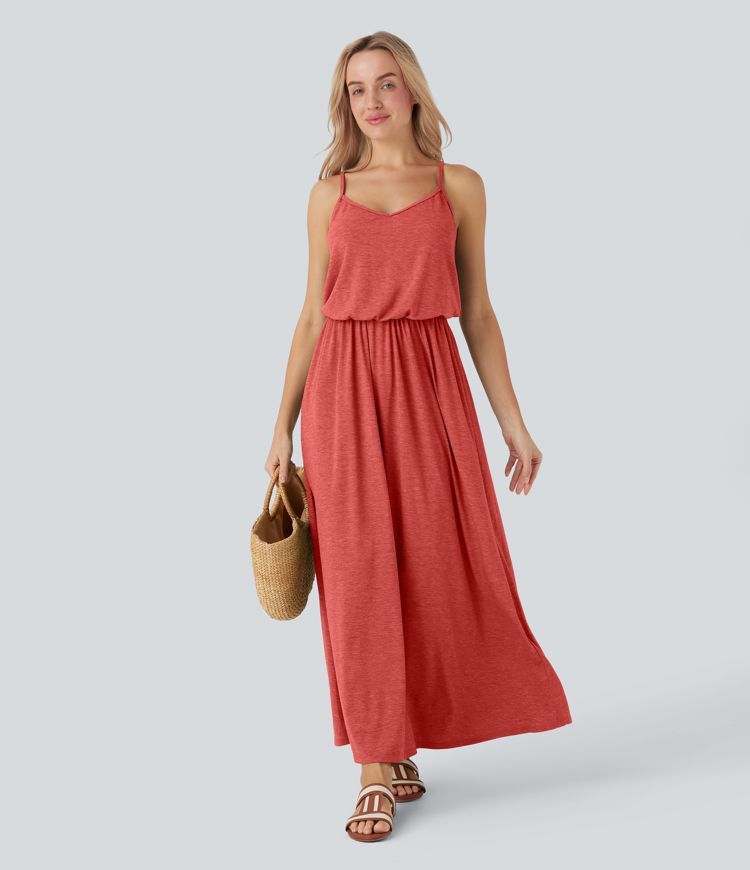 Maxi Flowy Slip Dress with Pockets