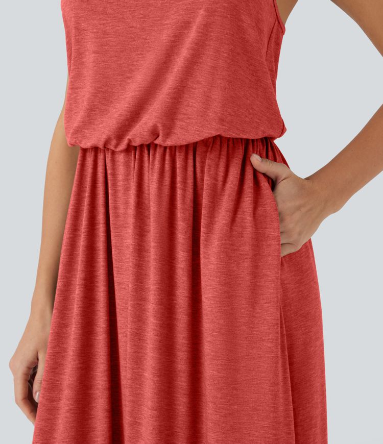 Maxi Flowy Slip Dress with Pockets