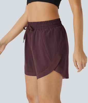 Mid Rise Drawstring Contrast Mesh 2-in-1 Flowy Running Shorts 5''
