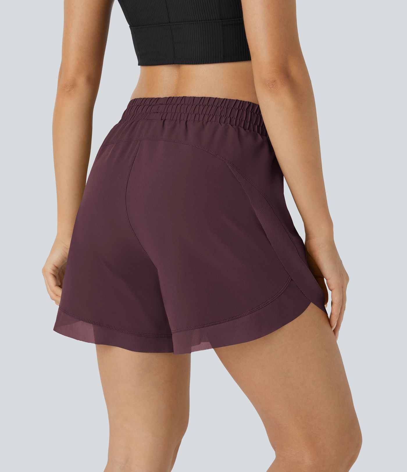 Mid Rise Drawstring Contrast Mesh 2-in-1 Flowy Running Shorts 5''