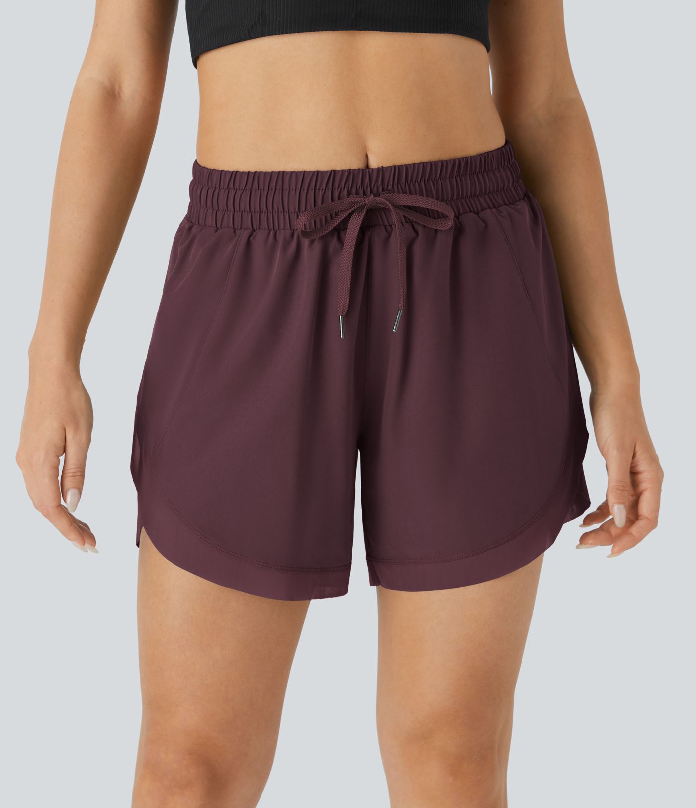 Mid Rise Drawstring Contrast Mesh 2-in-1 Flowy Running Shorts 5''