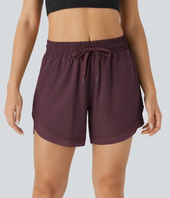 Mid Rise Drawstring Contrast Mesh 2-in-1 Flowy Running Shorts 5''