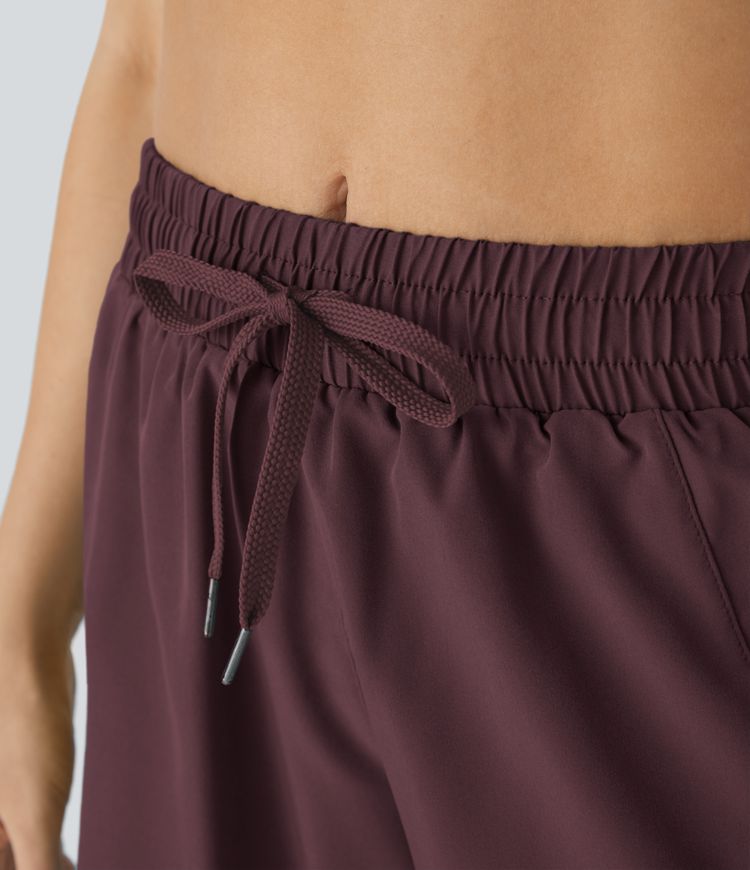 Mid Rise Drawstring Contrast Mesh 2-in-1 Flowy Running Shorts 5''