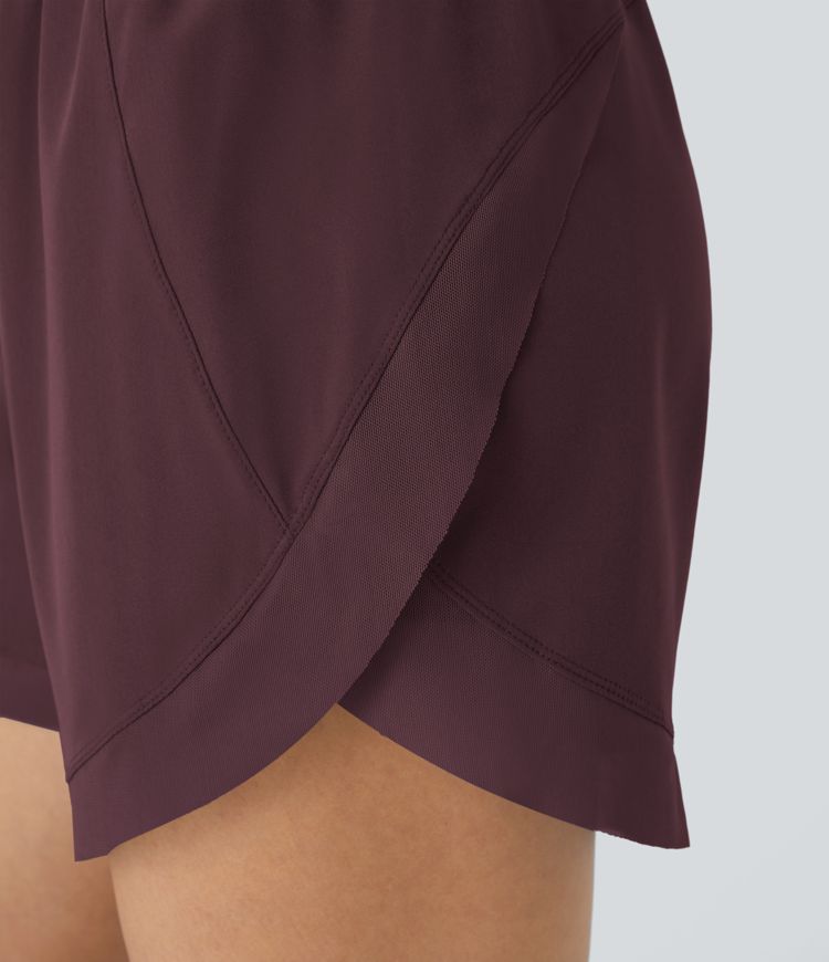 Mid Rise Drawstring Contrast Mesh 2-in-1 Flowy Running Shorts 5''