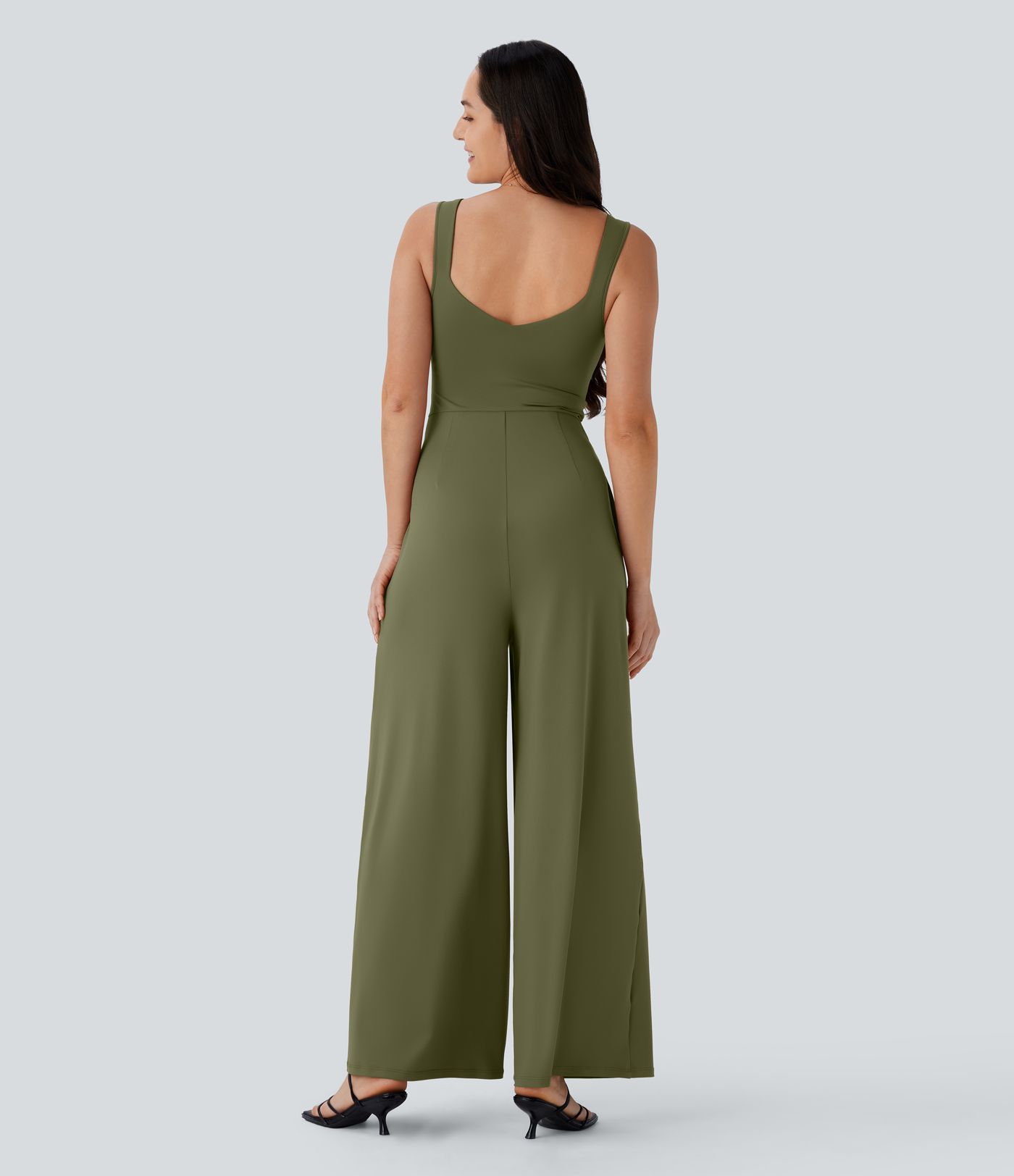 U Back Sleeveless Casual Jumpsuit with Pockets