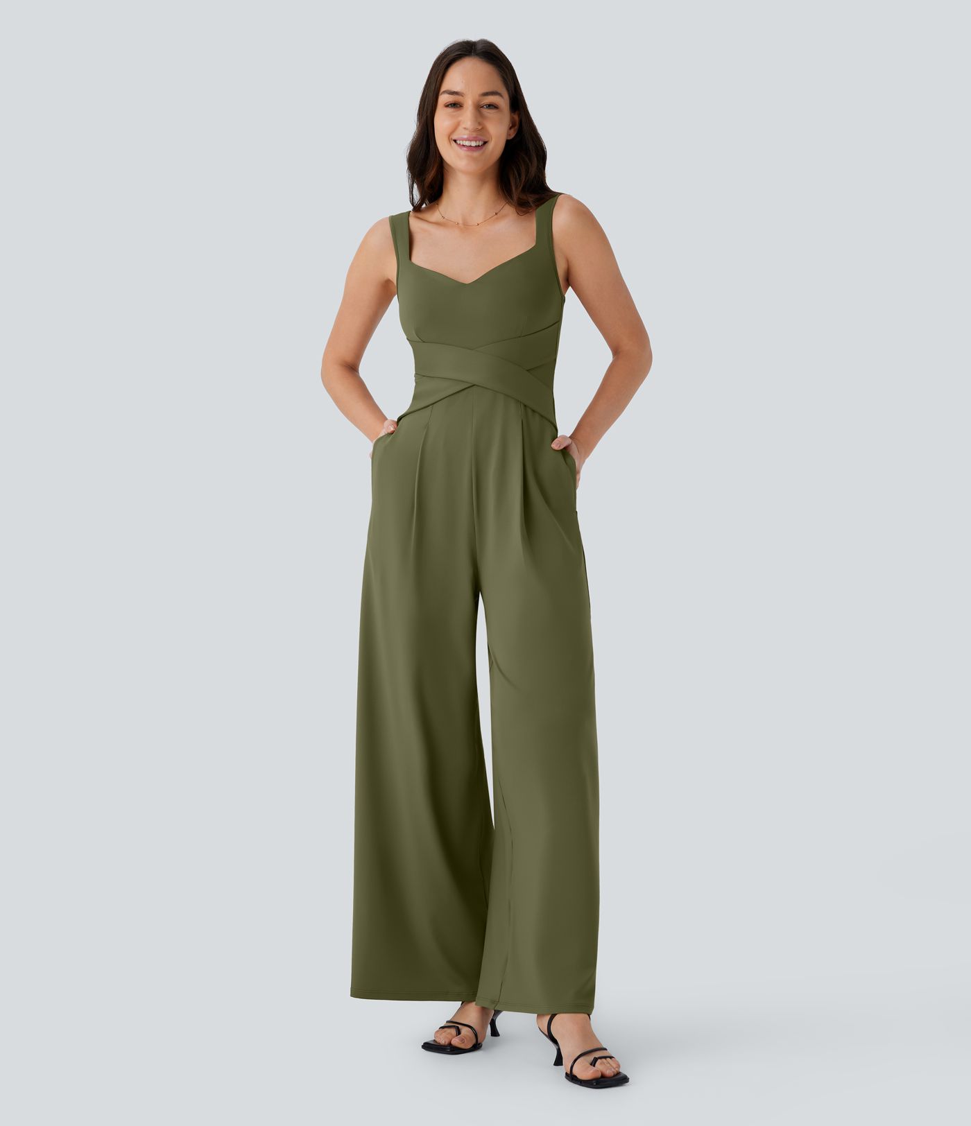 U Back Sleeveless Casual Jumpsuit with Pockets
