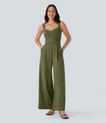 U Back Sleeveless Casual Jumpsuit with Pockets