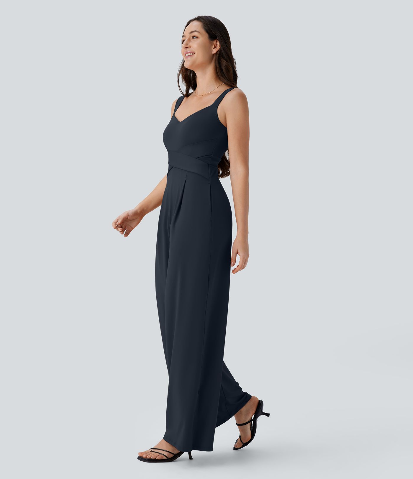 U Back Sleeveless Casual Jumpsuit with Pockets