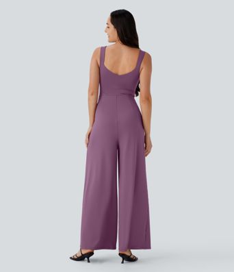 U Back Sleeveless Casual Jumpsuit with Pockets