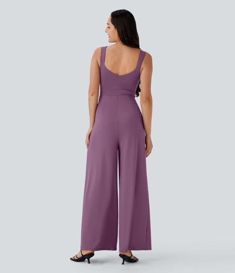 U Back Sleeveless Casual Jumpsuit with Pockets
