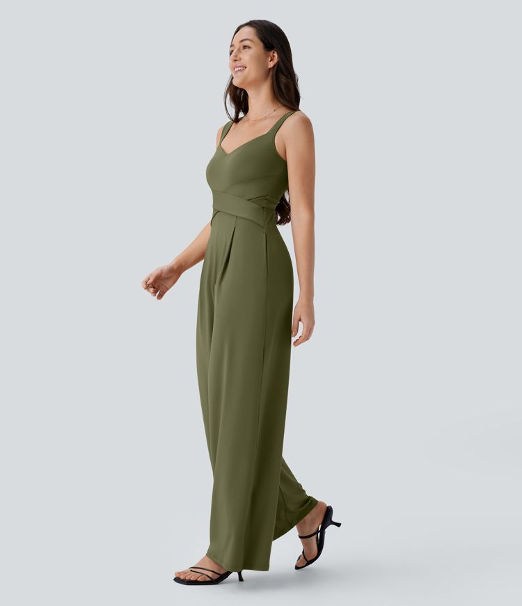 U Back Sleeveless Casual Jumpsuit with Pockets