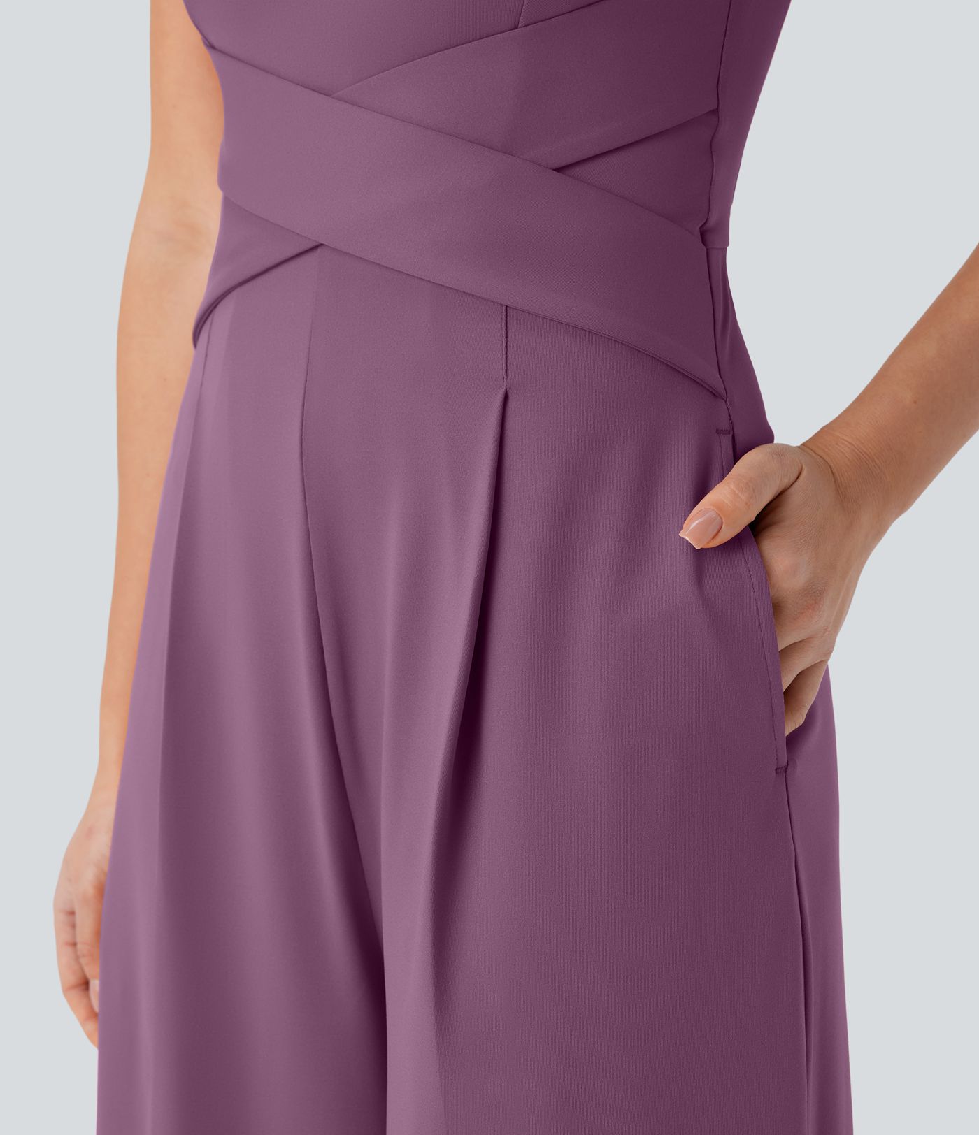 U Back Sleeveless Casual Jumpsuit with Pockets