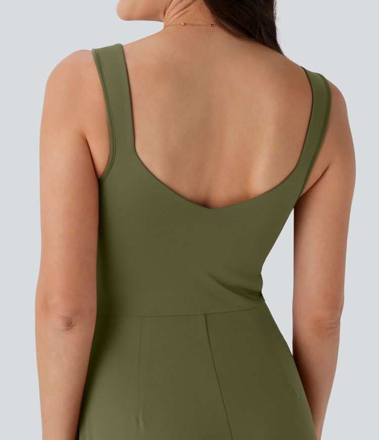 U Back Sleeveless Casual Jumpsuit with Pockets