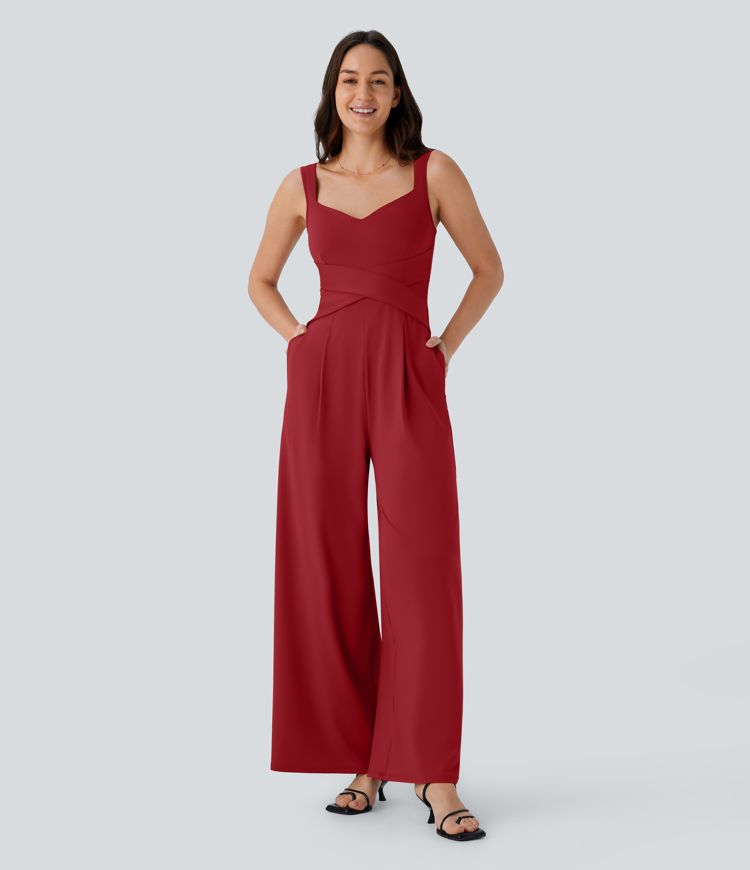 U Back Sleeveless Casual Jumpsuit with Pockets