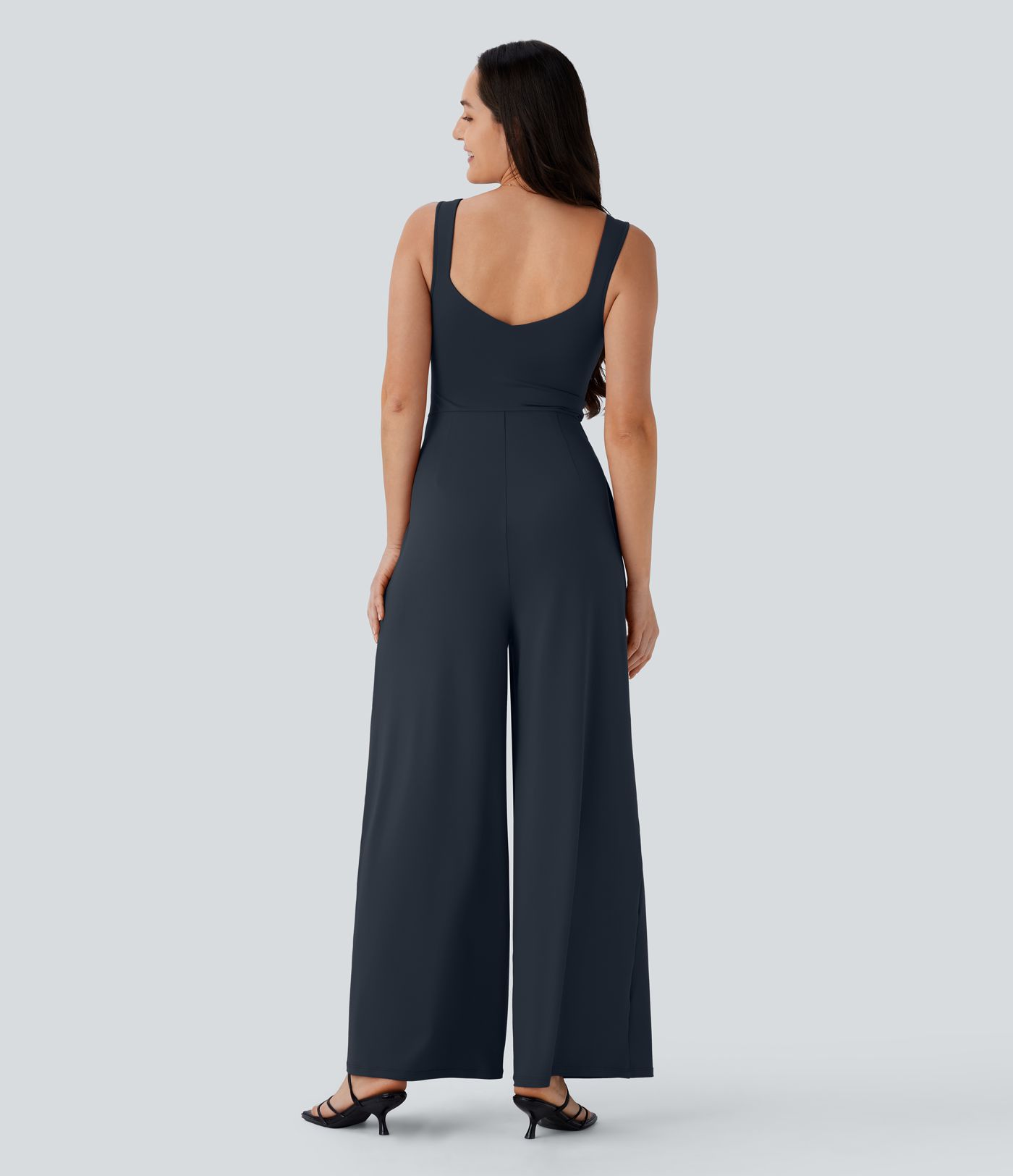 U Back Sleeveless Casual Jumpsuit with Pockets