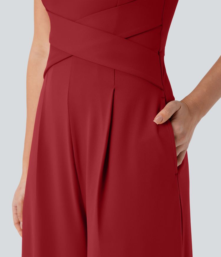 U Back Sleeveless Casual Jumpsuit with Pockets