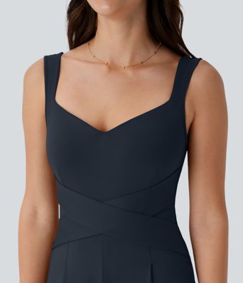 U Back Sleeveless Casual Jumpsuit with Pockets