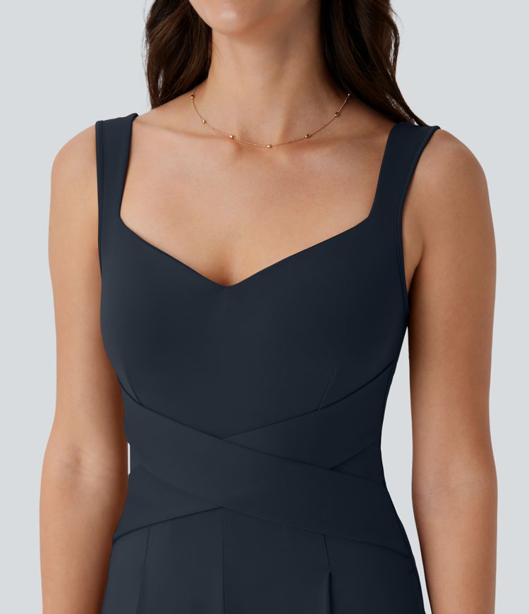 U Back Sleeveless Casual Jumpsuit with Pockets