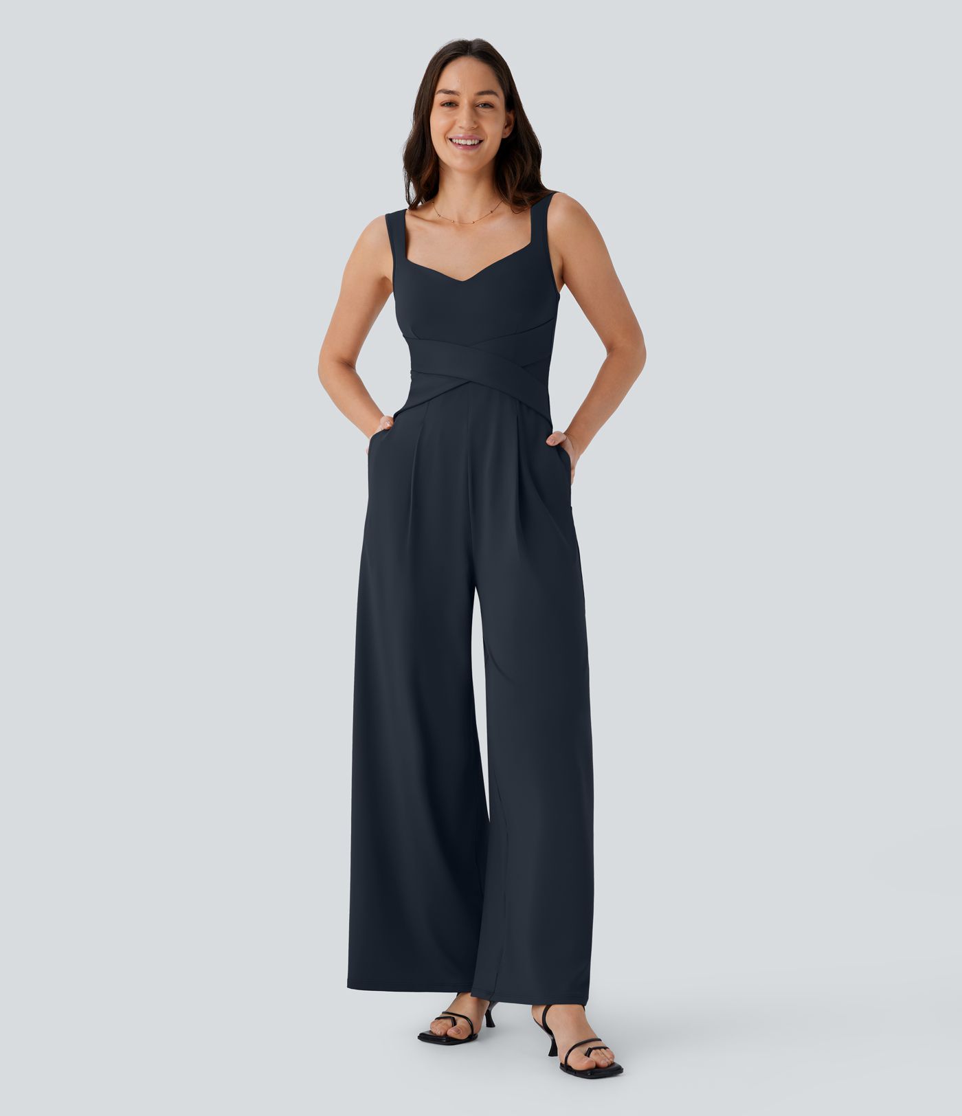 U Back Sleeveless Casual Jumpsuit with Pockets