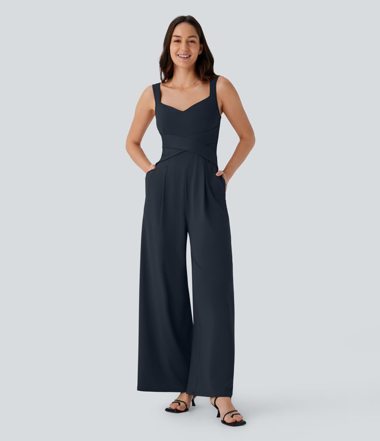 U Back Sleeveless Casual Jumpsuit with Pockets