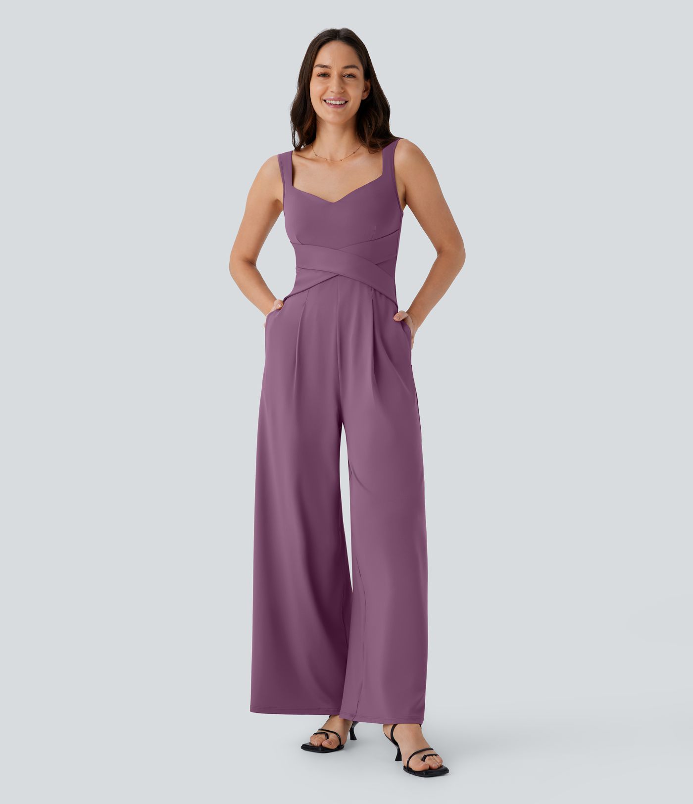 U Back Sleeveless Casual Jumpsuit with Pockets