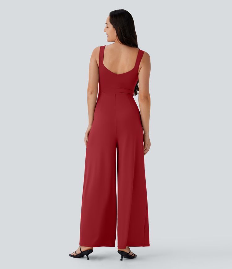 U Back Sleeveless Casual Jumpsuit with Pockets