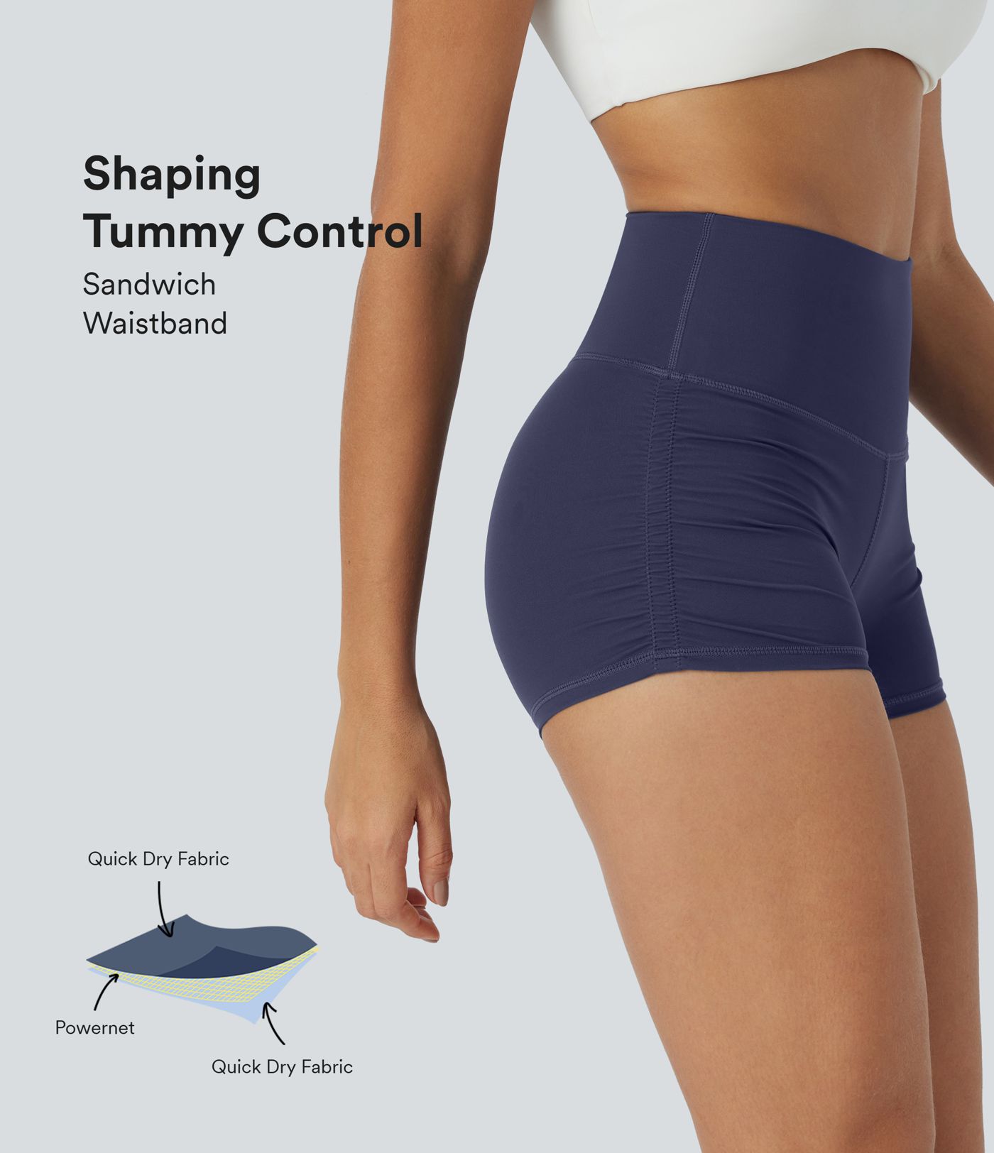 SoftlyZero™ QuickDry High Waisted Tummy Control Ruched Running Biker Shorts 2.5''