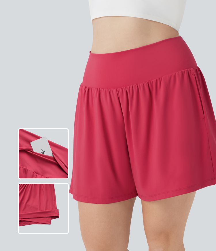SoftlyZero™ Airy Super High Waisted 2-in-1 Cool Touch Yoga Plus Size Shorts 7" with Pockets
