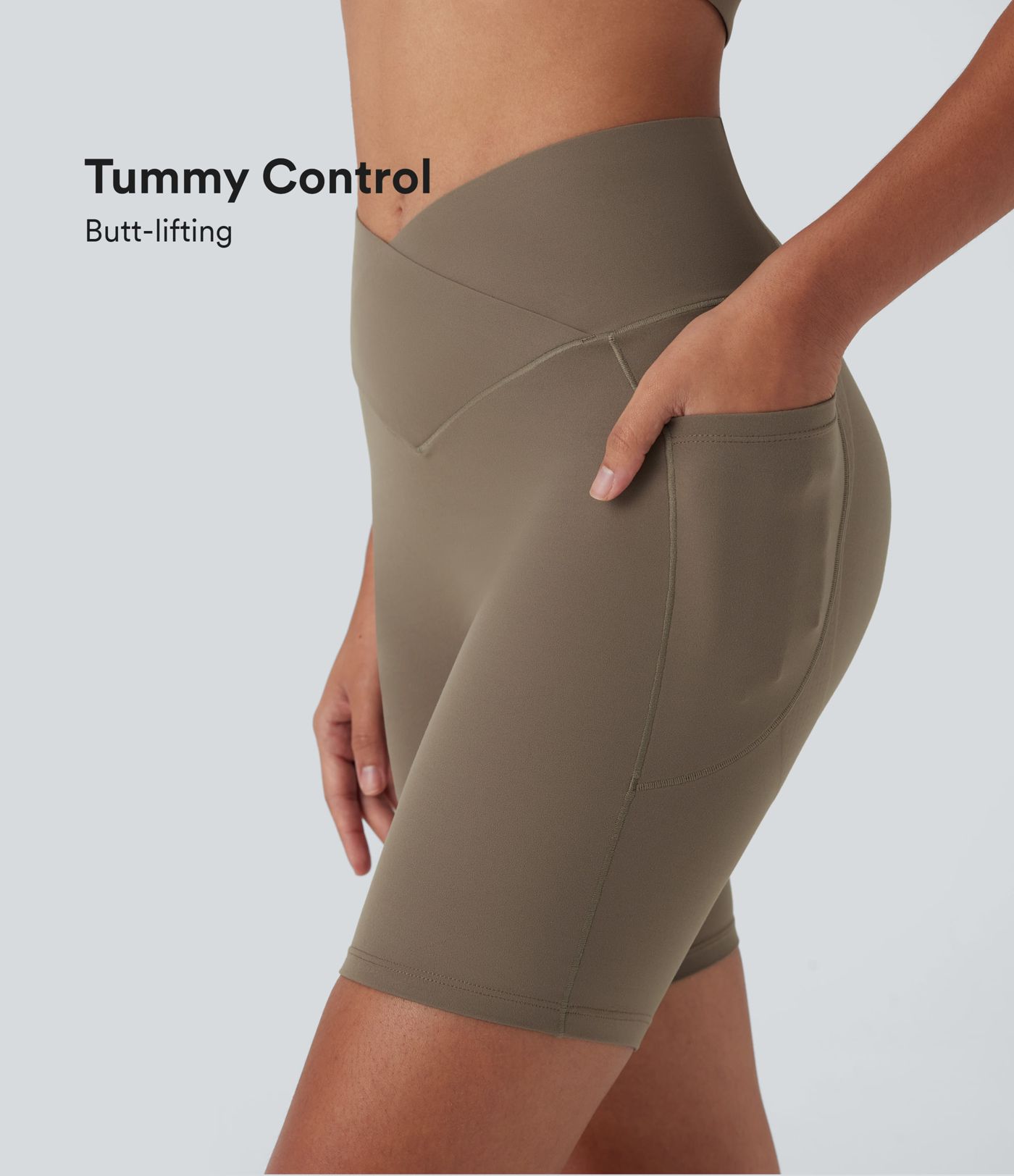 Halara UltraSculpt™ Butt-Lifting Yoga Biker Shorts with High Waist and Crossover Design, Tummy Control with Pockets, 17.8 cm