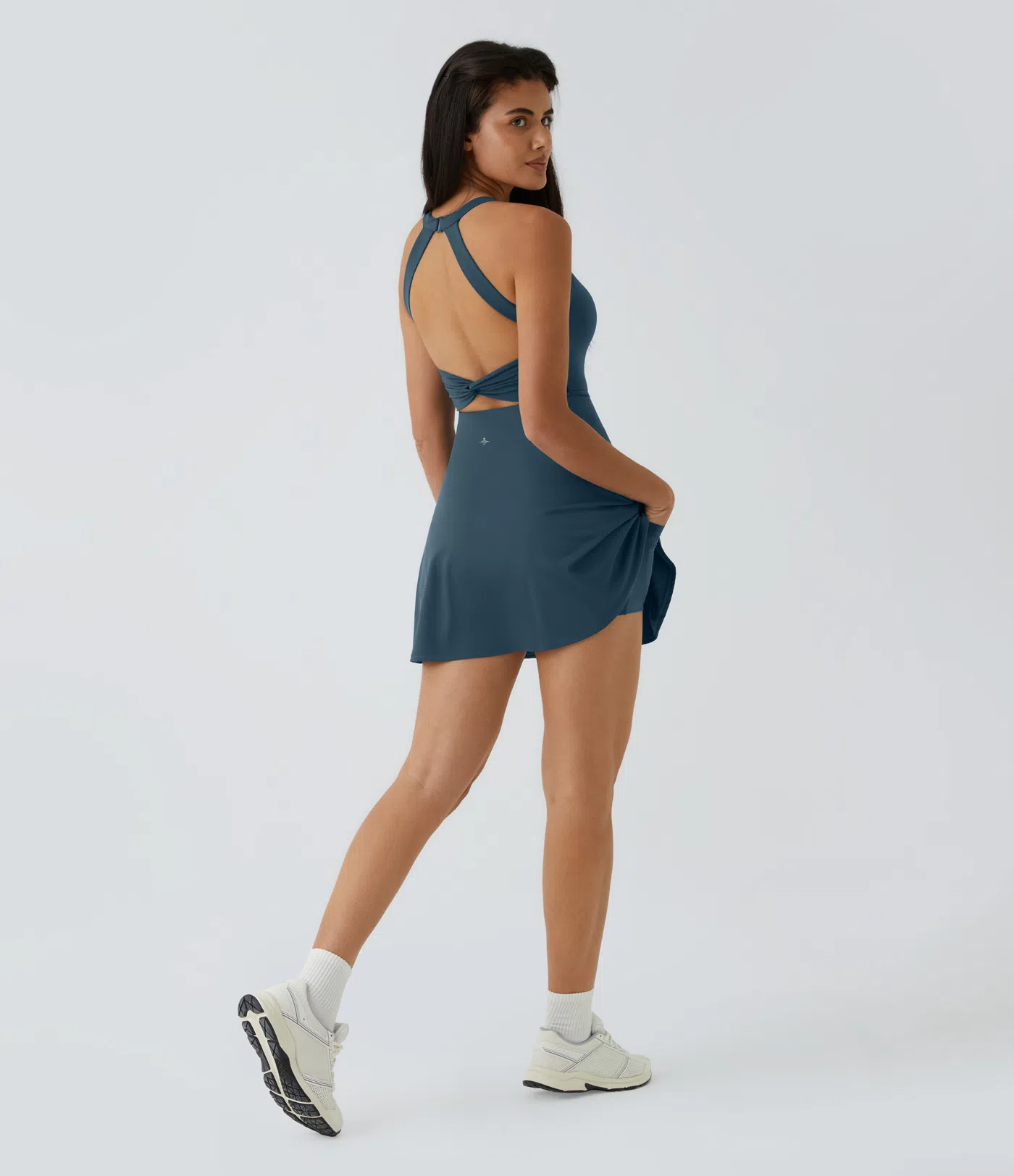 2-in-1-Mini-Tanzkleid mit U-Ausschnitt, rückenfrei, verdrehter Ausschnitt, Seitentasche-Easy Peezy