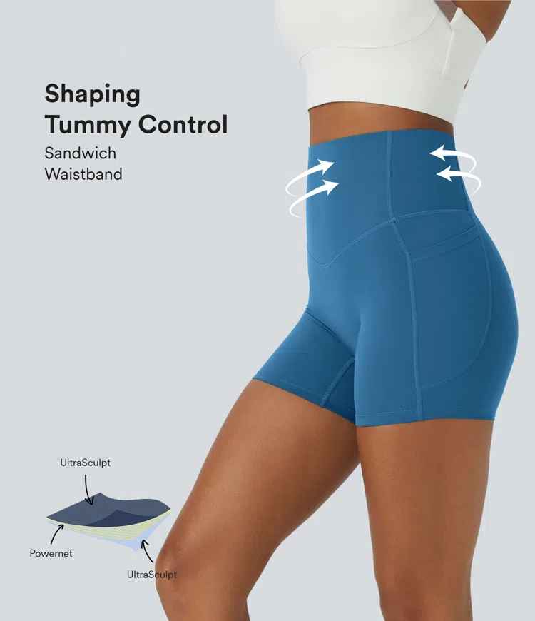 Halara UltraSculpt™ SoCinched High Waisted Tummy Control Side Pocket Shaping Training Biker Shorts 5''