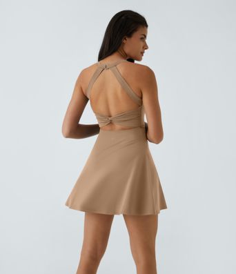 SoftlyZero™ Airy Backless Twisted Flare Low Support Dance Active Dress-Longer Length-Easy Peezy Edition A-C Cups