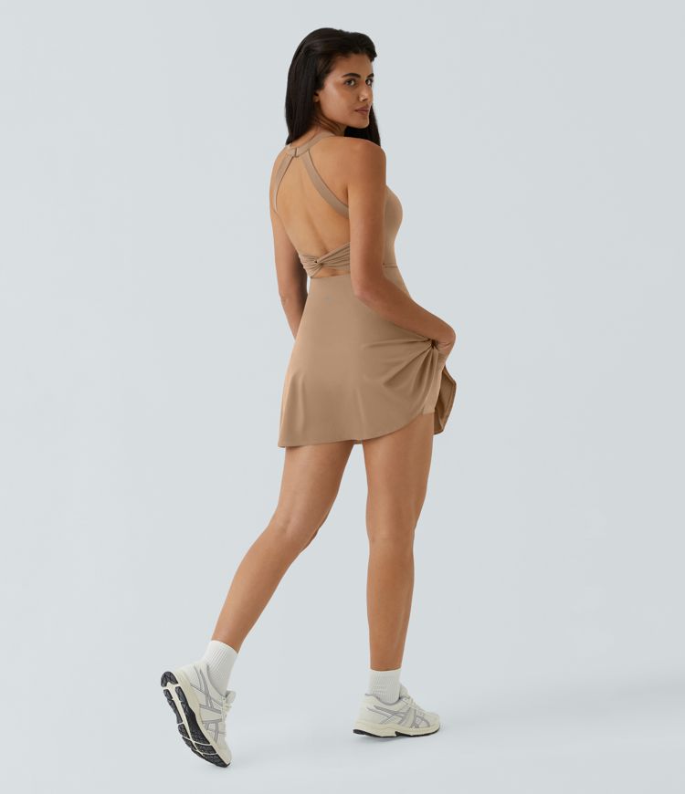 SoftlyZero™ Airy Backless Twisted Flare Low Support Dance Active Dress-Longer Length-Easy Peezy Edition A-C Cups