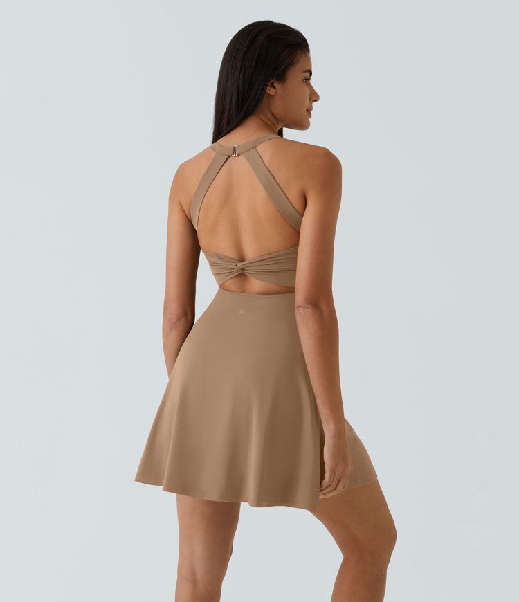 SoftlyZero™ Airy Backless Twisted Flare Low Support Dance Active Dress-Longer Length-Easy Peezy Edition A-C Cups
