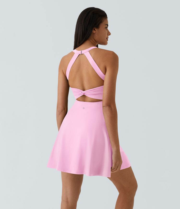 Backless Twisted Flare Low Support Dance Active Dress-Longer Length-Easy Peezy Edition A-C Cups