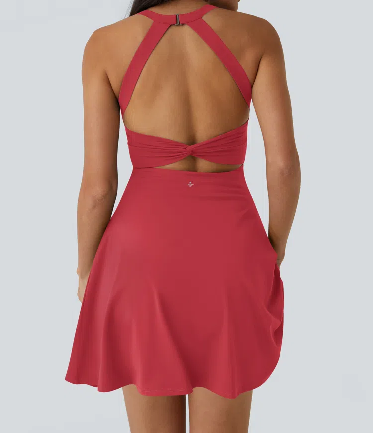Backless Twisted Flare Dance Active Dress-Longer Length-Easy Peezy Edition