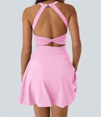 SoftlyZero™ Airy Backless Twisted Flare Low Support Dance Active Dress-Longer Length-Easy Peezy Edition A-C Cups