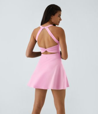 SoftlyZero™ Airy Backless Twisted Flare Low Support Dance Active Dress-Longer Length-Easy Peezy Edition A-C Cups