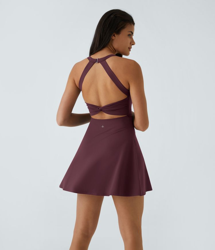 Backless Twisted Flare Low Support Dance Active Dress-Longer Length-Easy Peezy Edition A-C Cups