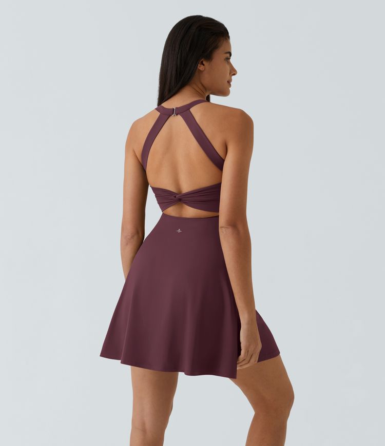 Backless Twisted Flare Low Support Dance Active Dress-Longer Length-Easy Peezy Edition A-C Cups