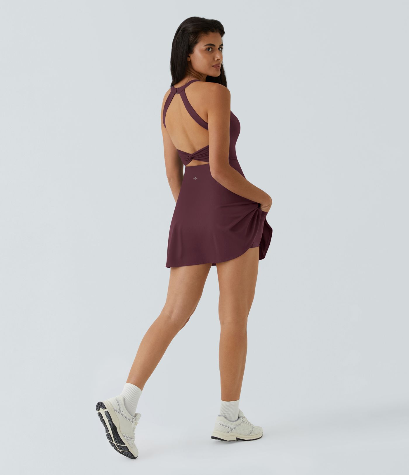 Backless Twisted Flare Low Support Dance Active Dress-Longer Length-Easy Peezy Edition A-C Cups