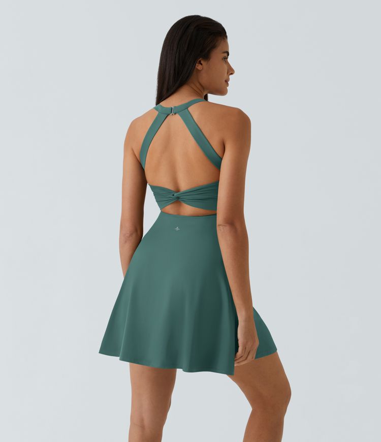 Backless Twisted Flare Dance Active Dress-Longer Length-Easy Peezy Edition