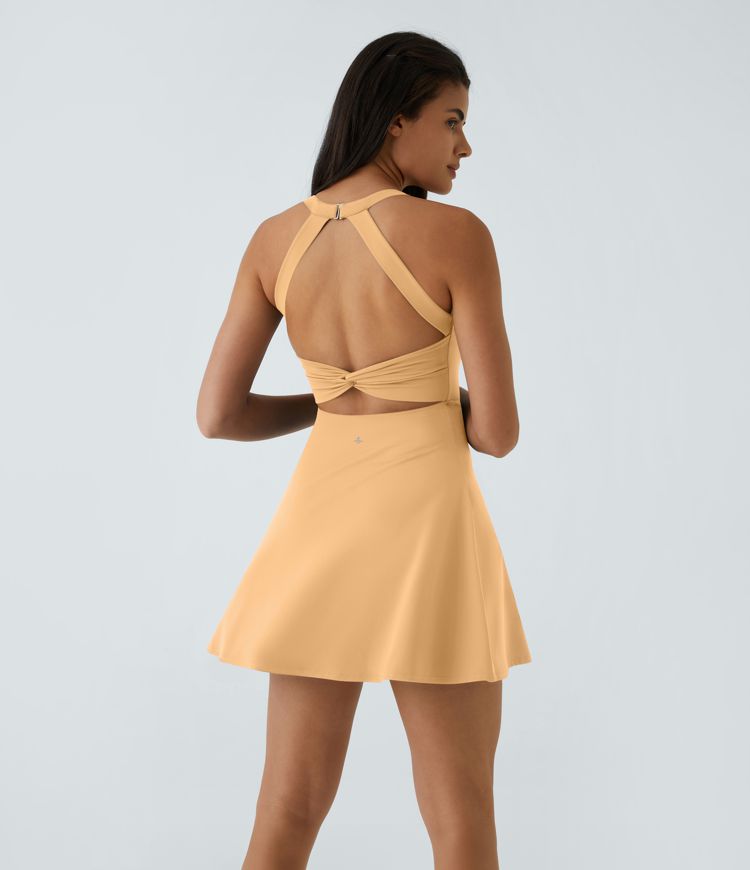 SoftlyZero™ Airy Backless Twisted Flare Low Support Dance Active Dress-Longer Length-Easy Peezy Edition A-C Cups