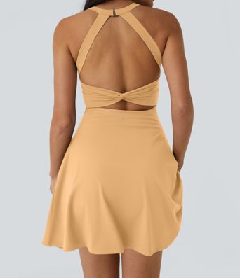 SoftlyZero™ Airy Backless Twisted Flare Low Support Dance Active Dress-Longer Length-Easy Peezy Edition A-C Cups