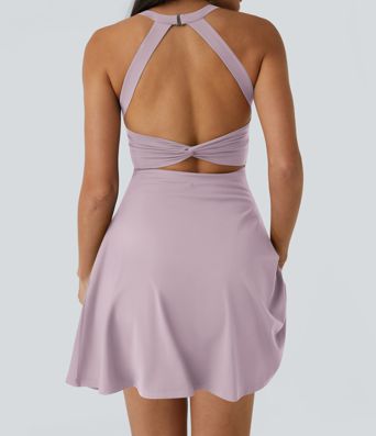 SoftlyZero™ Airy Backless Twisted Flare Low Support Dance Active Dress-Longer Length-Easy Peezy Edition A-D Cups